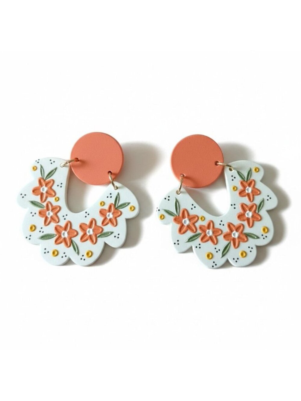 Floral Polymer Clay Dangle Earrings Pink Peach White Pierced Statement New